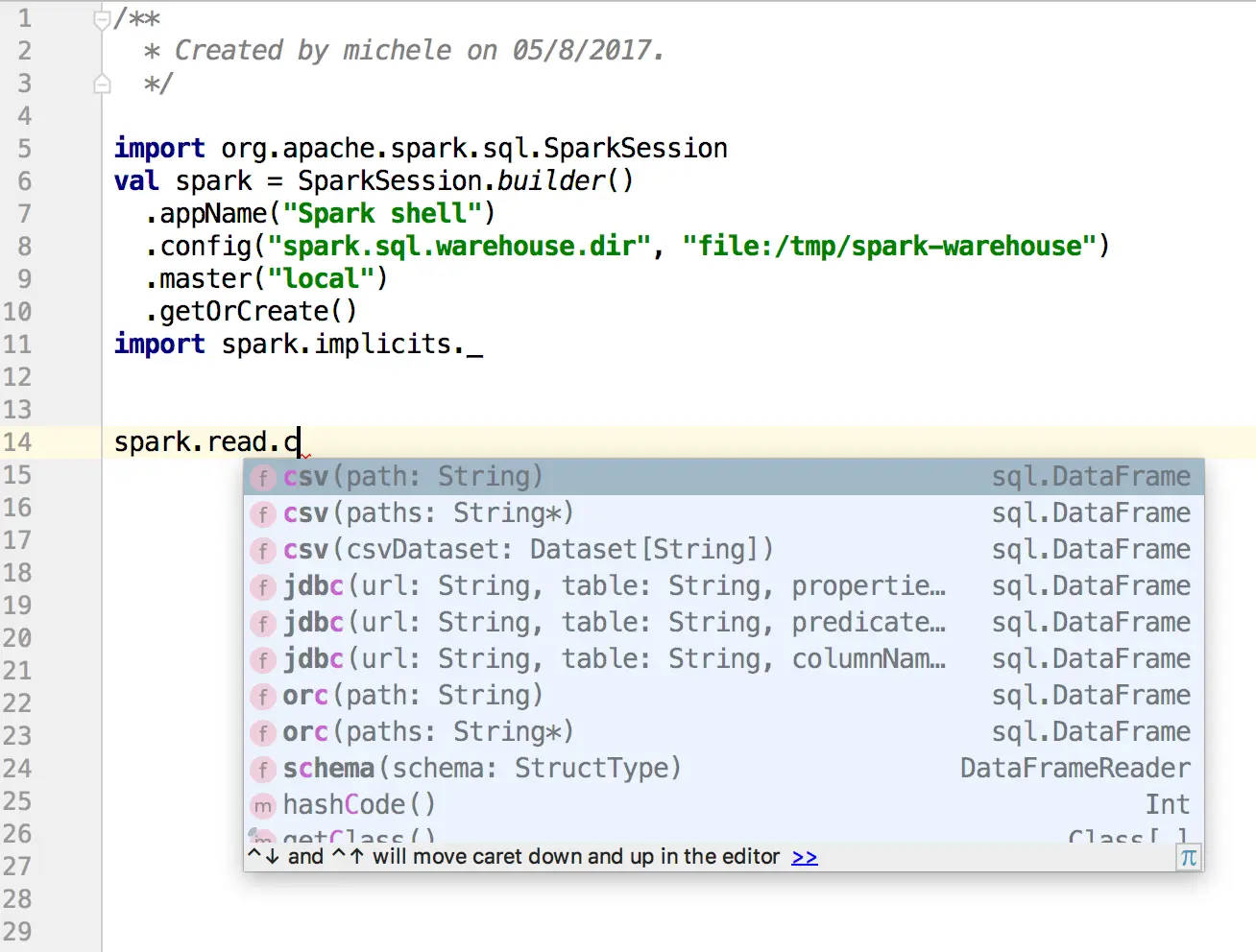 spark autocomplete in IntelliJ